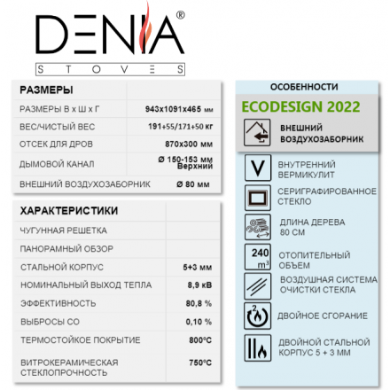 Печь-камин Denia Panoramic + Stove Bench Амазонка бай фото в Слуцке