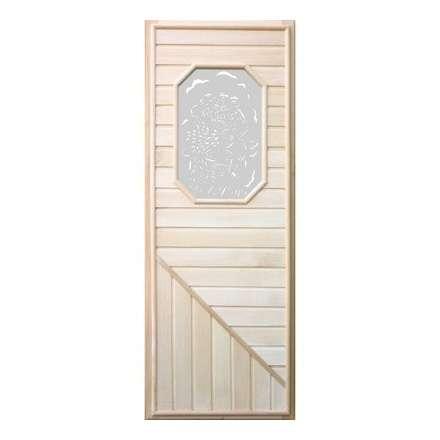 Дверь деревянная для бани DoorWood 1850x750 Вагонка со стеклом 8ми угольным, коробка липа в Слуцке