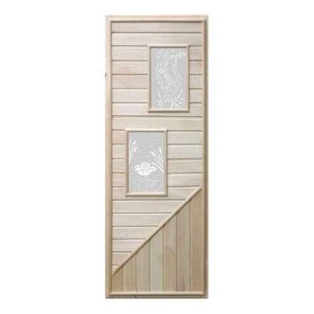 Дверь деревянная для бани DoorWood 1850x750 Вагонка 2 стекла прямоугольных, коробка липа в Слуцке