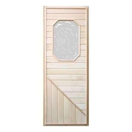 Дверь деревянная для бани DoorWood 1850x750 Вагонка со стеклом прямоугольным, коробка липа в Слуцке