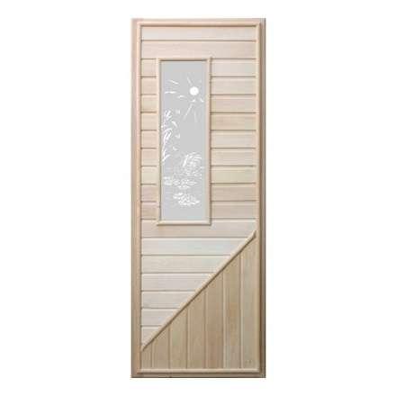Дверь деревянная для бани DoorWood 1850x750 Вагонка со стеклом прямоугольным, коробка липа в Слуцке