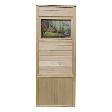 Дверь деревянная для бани DoorWood Эконом 1840x740 со стеклом ФП Летят Утки в Слуцке