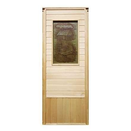 Дверь деревянная для бани DoorWood Эконом 1840x740 со стеклом ФП Изба в Слуцке
