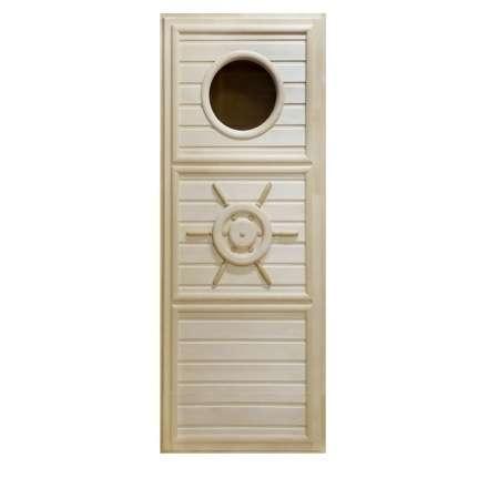 Дверь деревянная для бани DoorWood Штурвал 1840x740 с иллюминатором в Слуцке