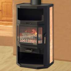 Недорогая отопительная печь-камин со стеклом Мета-Бел Ангара фото в интерьере в Слуцке