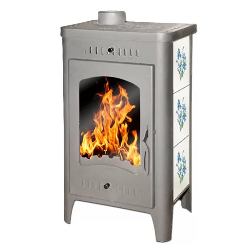 Стальной камин со стеклом Бавария Оптима Незабудка с плитой фото в Слуцке