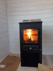 Стальной печь-камин со стеклом ЭТНА (БКД) с плитой фото в Слуцке