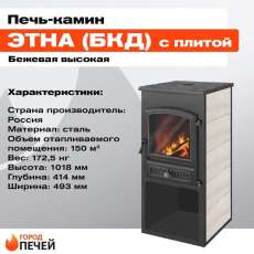 Печь-камин ЭТНА (БКД) с плитой Антрацит высокий в Слуцке