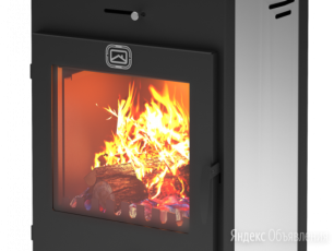 Стальной недорогой камин со стеклом и дровницей Теплодар Танго плюс фото в Слуцке