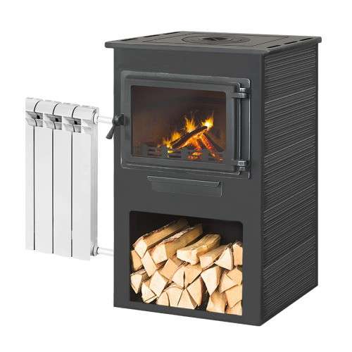 Печь-камин ЭТНА (Панорама) с плитой и ТО Антрацит высокий купить в Слуцке