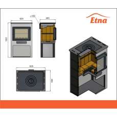 Печь-камин для дачи ЭТНА (Панорама) с плитой и ТО "Антрацит" высокий фото в Слуцке