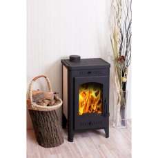 Недорогой стальной печь-камин Экокамин с плитой в интерьере фото в Слуцке