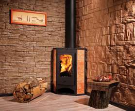 Недорогая печь-камин со стеклом Бавария угловая с плитой фото  в Слуцке