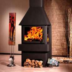 Печь-камин Бавария три стекла графит фото в интерьере в Слуцке