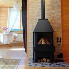 Стальной стильный камин Бавария 3 стекла чёрная фото в Слуцке