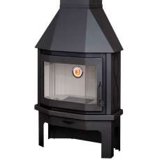 Стальной камин Бавария Мюнхен с огромным стеклом пристенно-угловой черный фото в интерьере в Слуцке