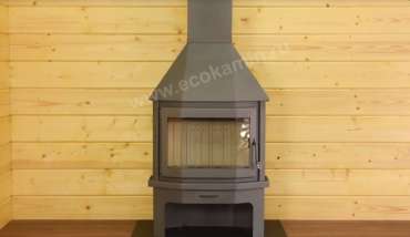 Печь-камин со стеклом Бавария Мюнхен пристенно-угловой графит фото в Слуцке