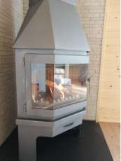 Стальной камин Мюнхен угловой графит фото с боку в Слуцке