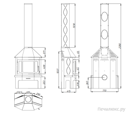 Стальной камин Бавария Мюнхен со стеклом угловой чёрный (без перемычки) фото габариты в Слуцке