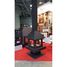 Стальной камин с четырьмя стеклами Эклипс островной 4D графит фото в Слуцке