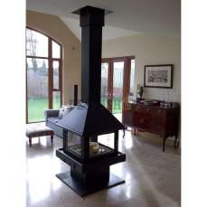 Стальной большой камин со стеклами Эклипс островной 4D графит фото в Слуцке