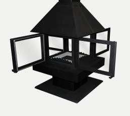 Стальной камин с четырьмя стеклами Эклипс островной 4D графит фото в Слуцке