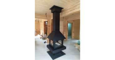 Стальной большой камин со стеклами Эклипс островной 4D графит фото в Слуцке