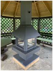 Стальной камин с четырьмя стеклами Эклипс островной 4D графит фото в Слуцке