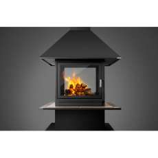 Стальной камин с четырьмя стеклами Эклипс островной 4D графит фото в Слуцке