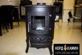 Купить Печь-камин NORDflam Palestro patine в интерьере в Слуцке Амазонка бай фото в Слуцке