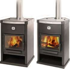 Недорогая печь-камин со стеклом и дровницей Теплодар ОВ-140 (угловой) фото в Слуцке