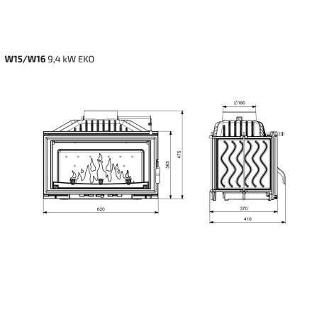 Каминная топка Kawmet W15 STANDARD 9,4 кВт EKO в Слуцке
