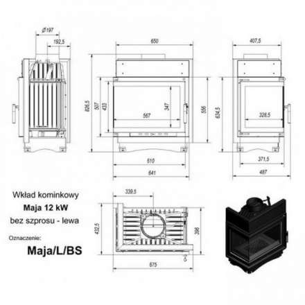 Каминная топка Kratki Maja/L/BS (угловое стекло слева) в Слуцке