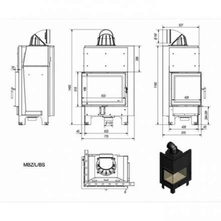 Каминная топка Kratki MBZ/L/BS (угловое стекло слева) в Слуцке