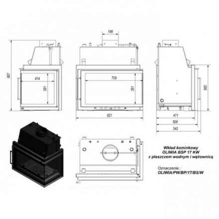 Каминная топка Kratki Oliwia/PW/BP/17/BS/W (угловое стекло справа, змеевик) в Слуцке