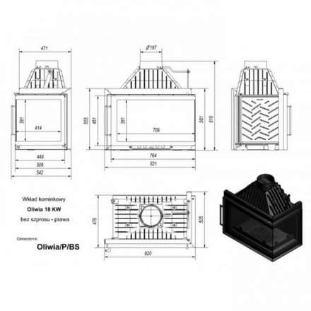 Каминная топка Kratki Oliwia/P/BS (угловое стекло справа) в Слуцке