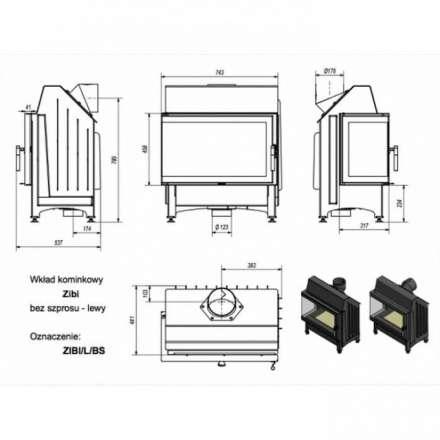 Каминная топка Kratki Zibi/L/BS (угловое стекло слева) в Слуцке