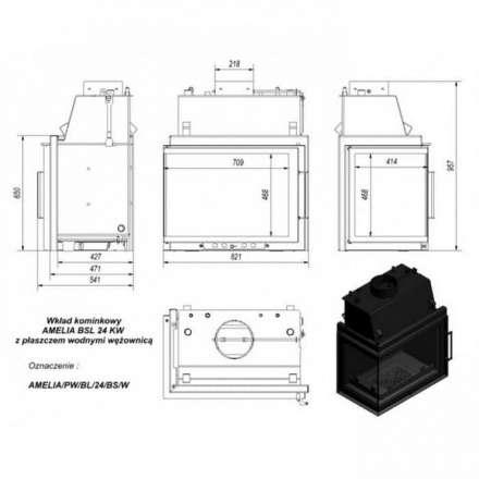 Каминная топка Kratki Amelia/PW/BL/24/BS/W в Слуцке