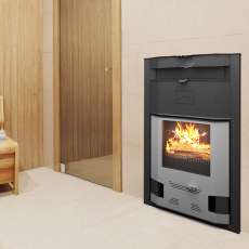 Отопительная печь со стеклом Теплодар Сиеста 30 фото в интерьере в Слуцке